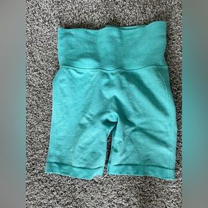 Teal blue butt scrunch biker shorts